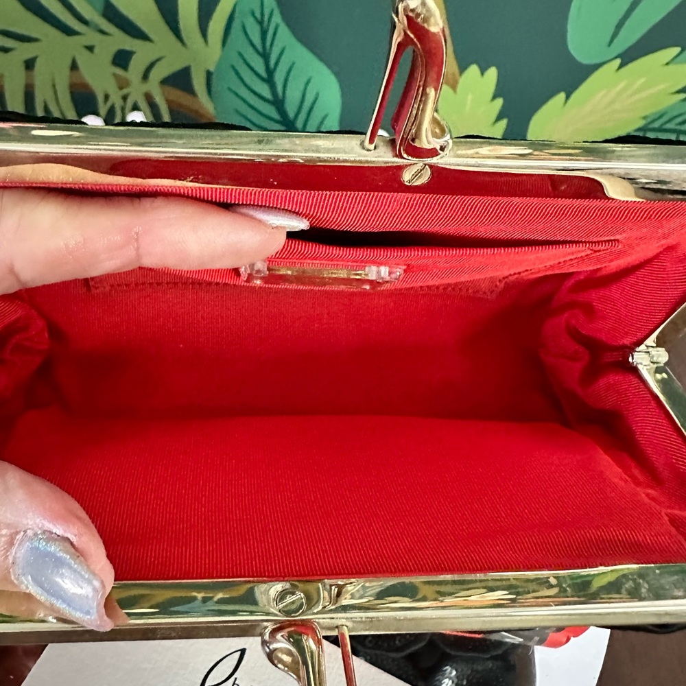 SOLD 🏆Christian Louboutin Carillon Black Satin & SequinedKisslock Clutch 💃🩷♥️ - Picture 6 of 11